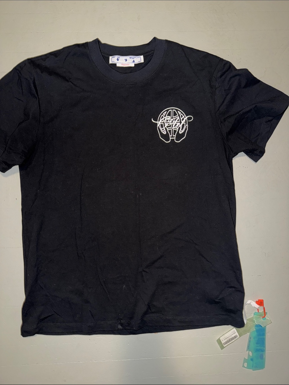 Off-White Black Tee with Small White Chest Graphic
